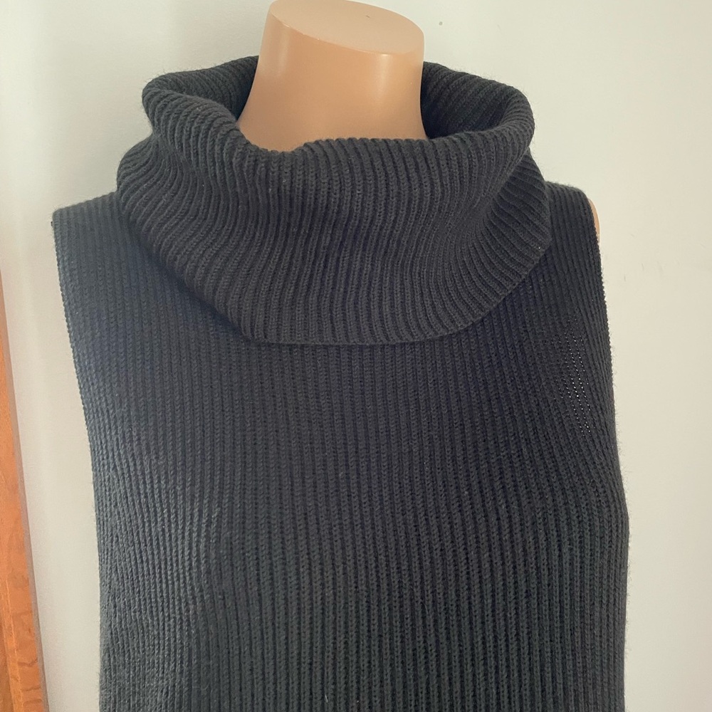 Wool mix black super cowl dress tunic Danier sleeveless - Picture 3 of 7